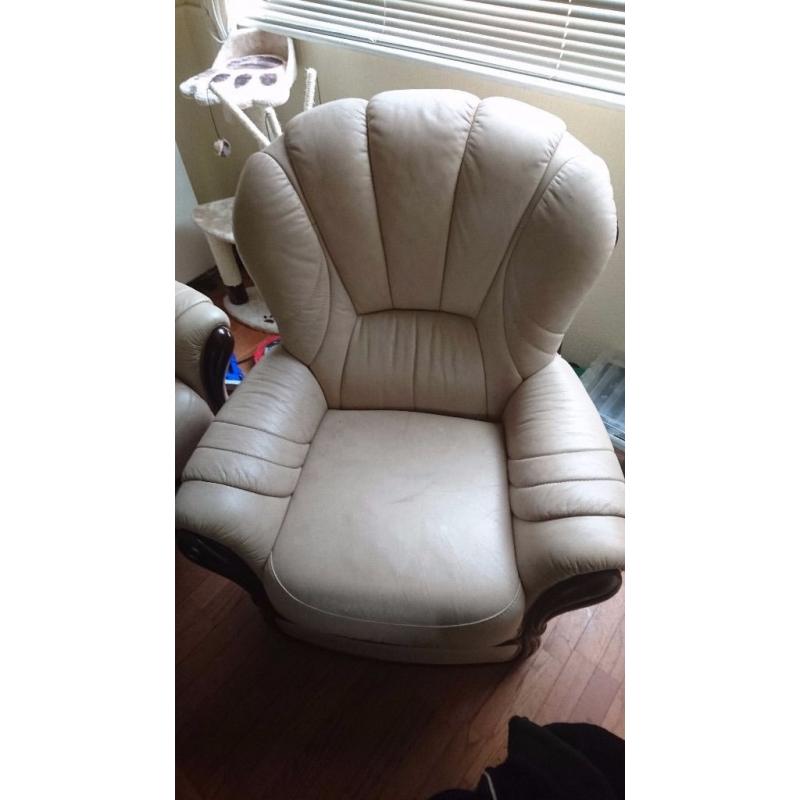 Italian 3 piece leather suite with reclining armchair