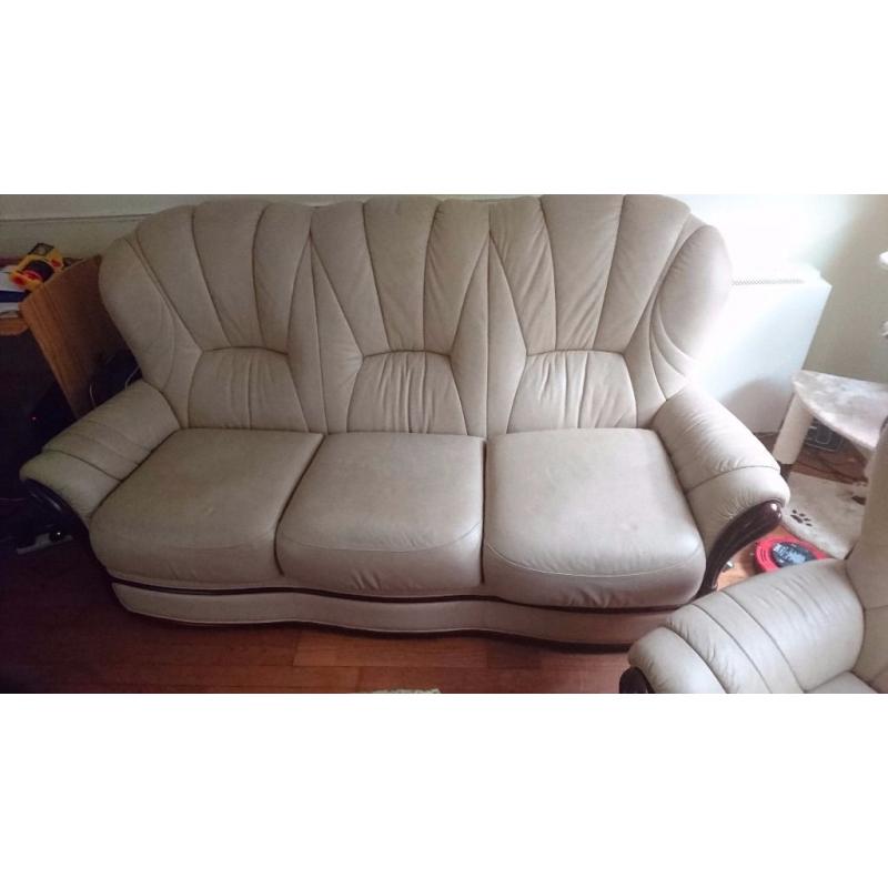 Italian 3 piece leather suite with reclining armchair