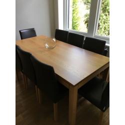 Contemporary oak habitat table and 8 leather and oak chairs