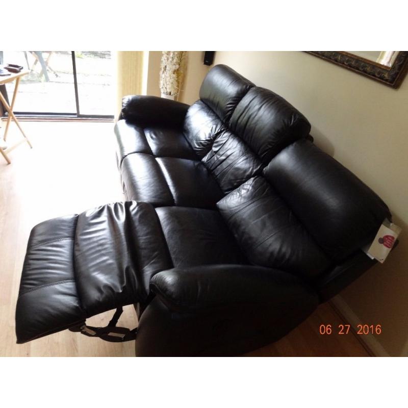 DFS Narvona Black Leather 3 Seater with 2 built in Power Recliners