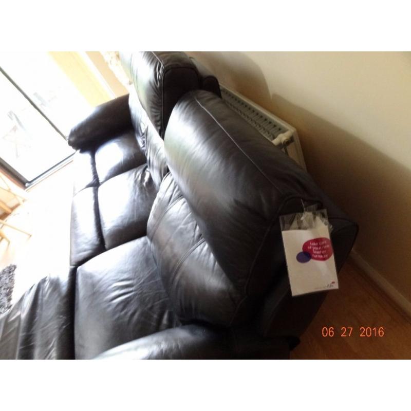 DFS Narvona Black Leather 3 Seater with 2 built in Power Recliners