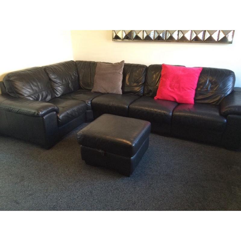 Corner black leather sofa