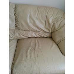 Large cream leather 3 seater sofa