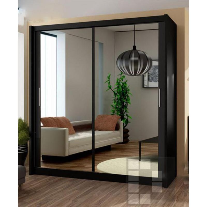 German 2 Door Sliding Mirror Wardrob with Extra Shelves, 2 Hanging Rails- Brand New