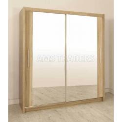 German 2 Door Sliding Mirror Wardrob with Extra Shelves, 2 Hanging Rails- Brand New