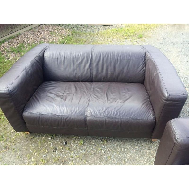 2 seater and 3 seater dark brown leather couches