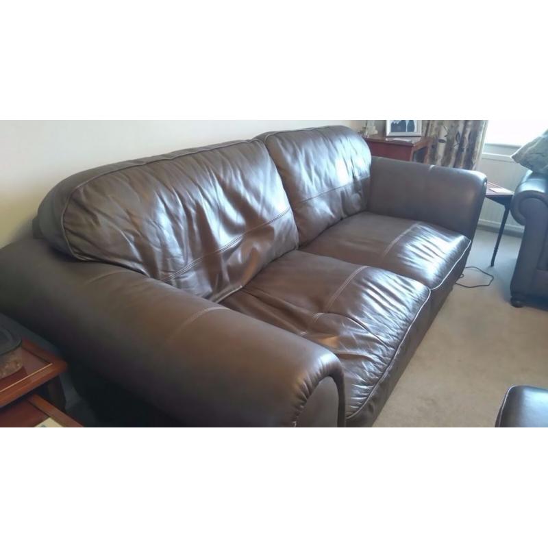 Three seat Leather sofa, chair and matching footstool