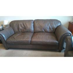 Three seat Leather sofa, chair and matching footstool