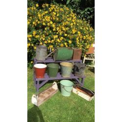 Galvanised Metal buckets planters industrial garden vintage shabby rustic prop display