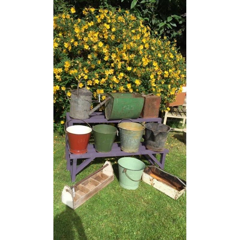 Galvanised Metal buckets planters industrial garden vintage shabby rustic prop display