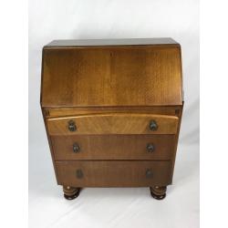 Oak Bureau - 1940's Pull Down Writing Desk With Drawers