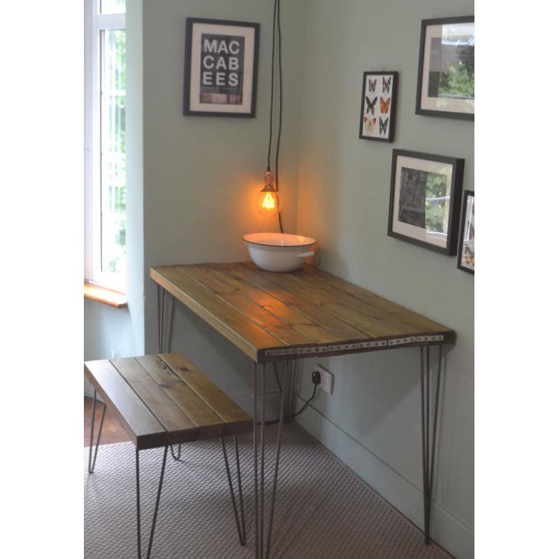 Industrial Kitchen Table and Bench Mid Century Style hairpin - We Can Deliver