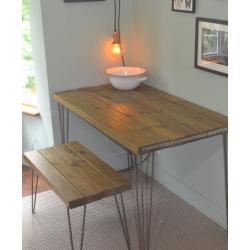 Industrial Kitchen Table and Bench Mid Century Style hairpin - We Can Deliver