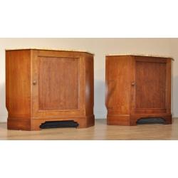 Pair Of 2 Antique Edwardian Marble Top Mahogany Corner Cabinets Cupboards