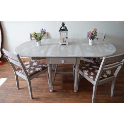 Shabby Chic Solid Wood Drop Leaf Dining Table with 2 Drawers & 4 Chairs