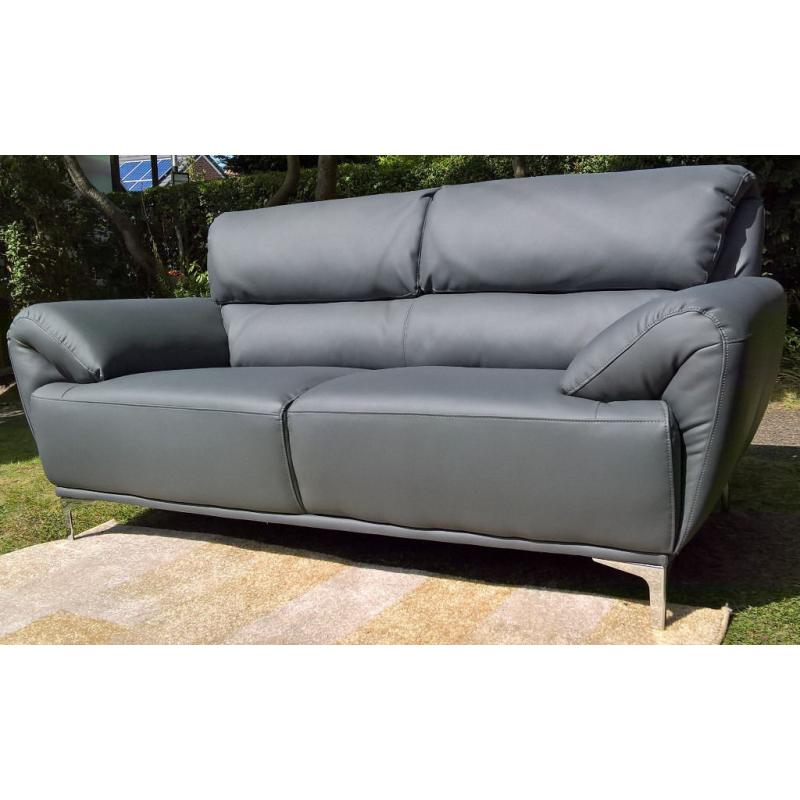 A New Enzo 2 Seater Grey Leather Designer Sofa