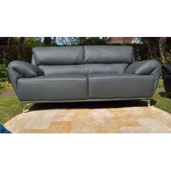 A New Enzo 2 Seater Grey Leather Designer Sofa