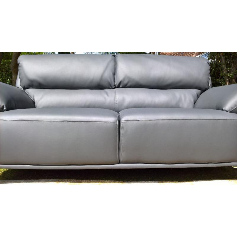 A New Enzo 2 Seater Grey Leather Designer Sofa