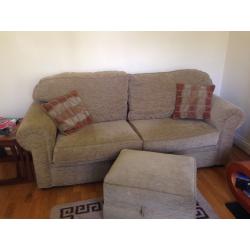 2 seater sofa, single seater and foot stool