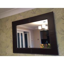 2 X BROWN FAUX LEATHER MIRROR