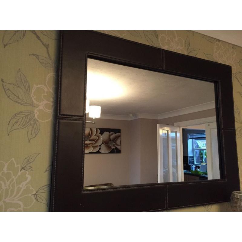 2 X BROWN FAUX LEATHER MIRROR