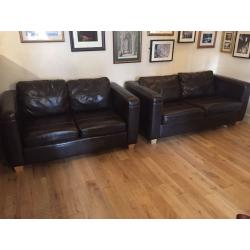 2 seater and 3 seater brown faux leather sofa