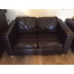 2 seater and 3 seater brown faux leather sofa