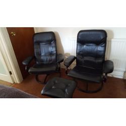 Pair of leather easy chairs with matching footstool. Needs a little tlc.