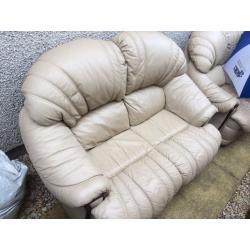 3 Piece Beige Genuine Leather Suite