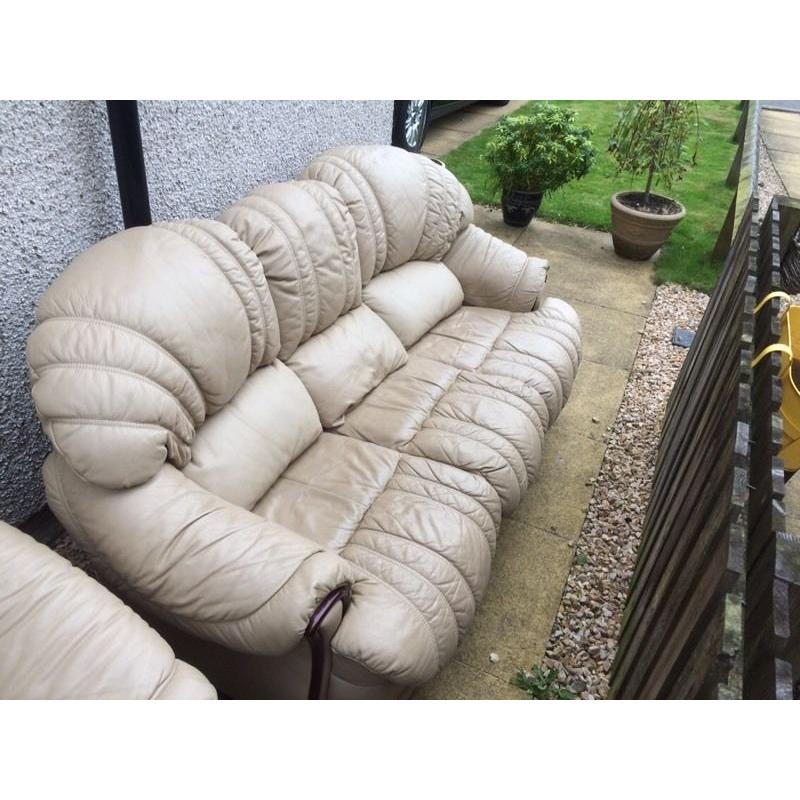 3 Piece Beige Genuine Leather Suite