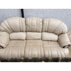 3 Piece Beige Genuine Leather Suite