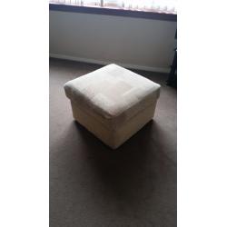 Fabric settee, chair and foot stool