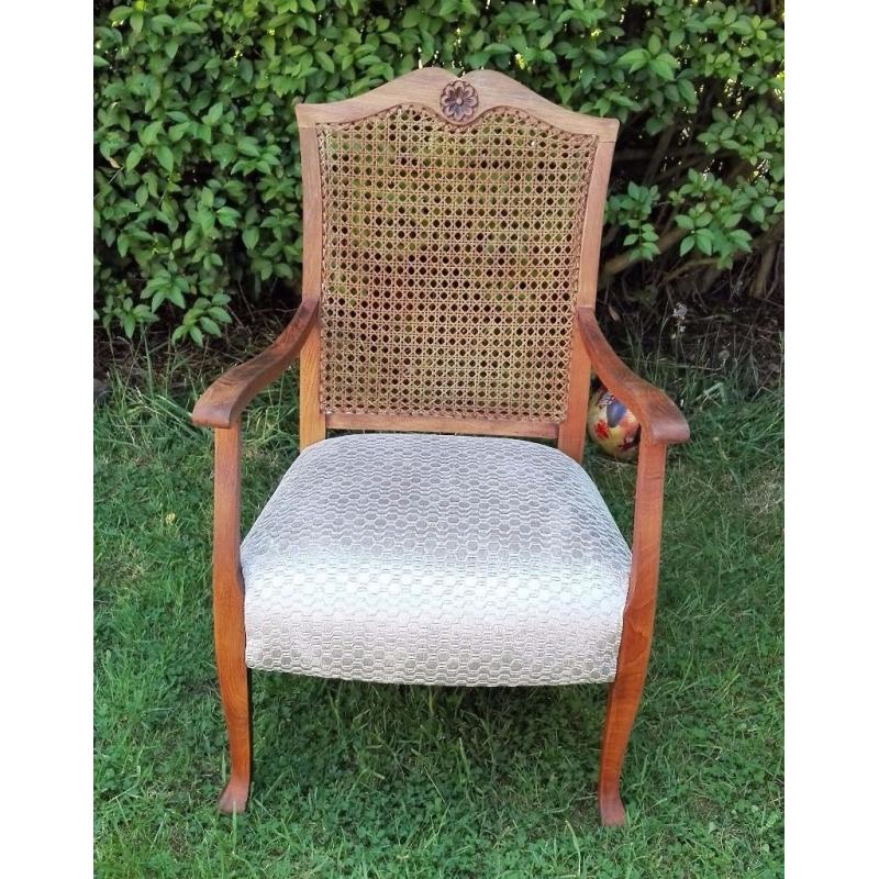 Antique caned chair, newly upholstered and restored