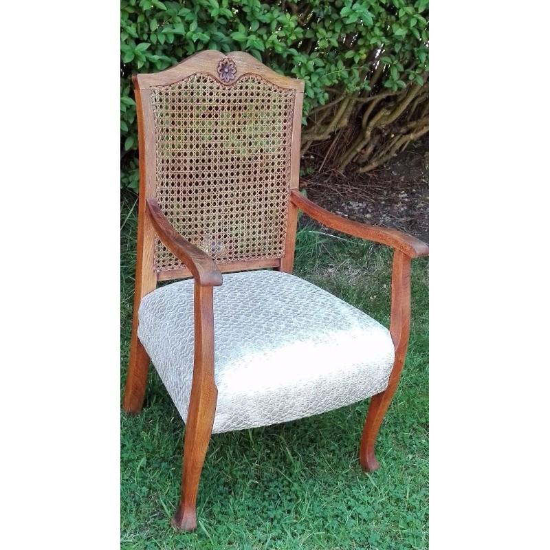 Antique caned chair, newly upholstered and restored