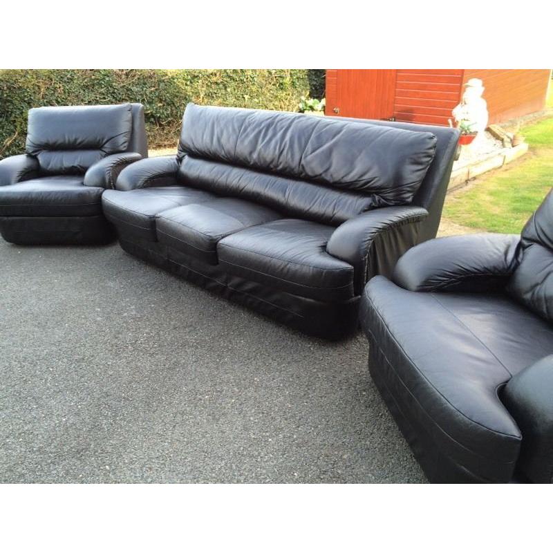 BLACK 3 + 1 + 1 LEATHER SOFAS