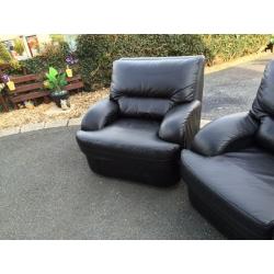 BLACK 3 + 1 + 1 LEATHER SOFAS