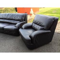 BLACK 3 + 1 + 1 LEATHER SOFAS