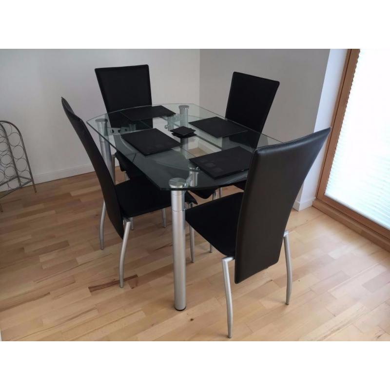 Table, Dining/Kitchen and 4 Chairs, Glass/Chrome