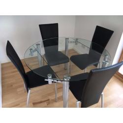 Table, Dining/Kitchen and 4 Chairs, Glass/Chrome