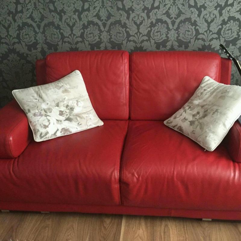 2+3 red leather sofas