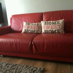 2+3 red leather sofas