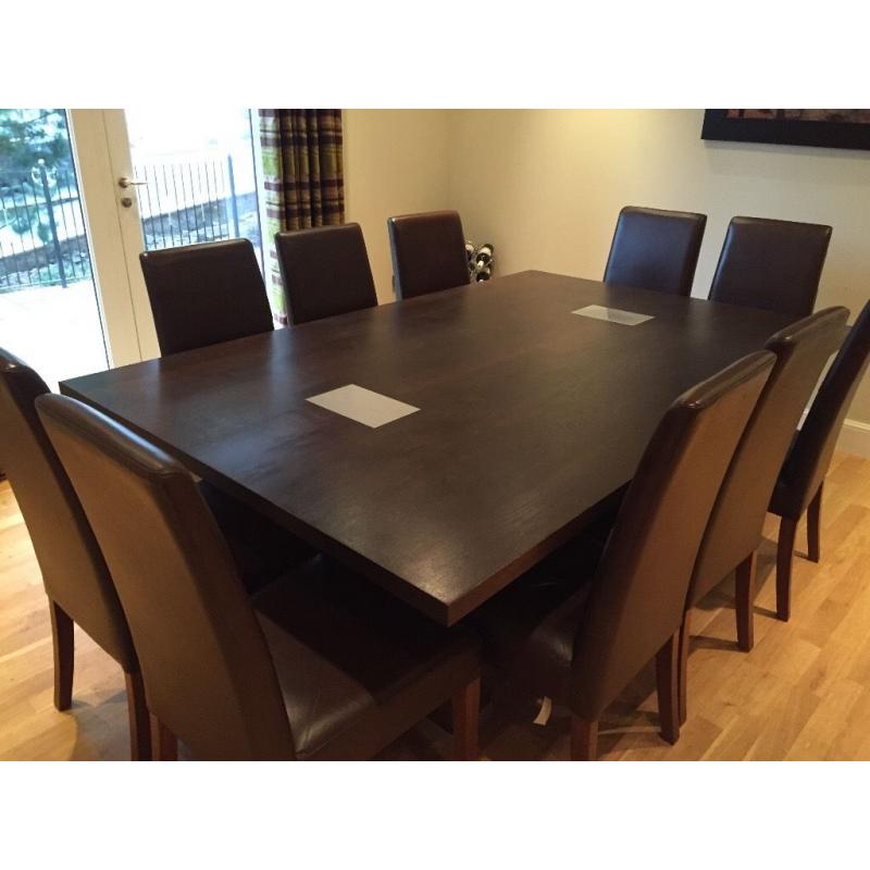 Large Dark Oak Dining Table and Chairs (Yask)