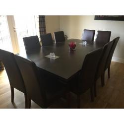 Large Dark Oak Dining Table and Chairs (Yask)