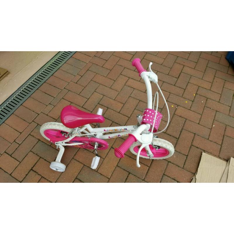 Girls White and Pink Bike with Stabilisers