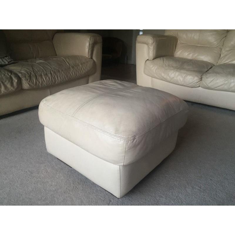 3+2 seater creak leather sofas and large footstool