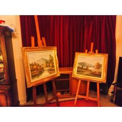 PAIR OF PARISIAN ARTIST EASELS. LARGE SIZE IS ART DECO. SMALLER SIZE IS VINTAGE