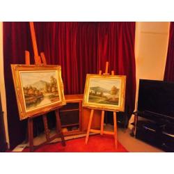 PAIR OF PARISIAN ARTIST EASELS. LARGE SIZE IS ART DECO. SMALLER SIZE IS VINTAGE